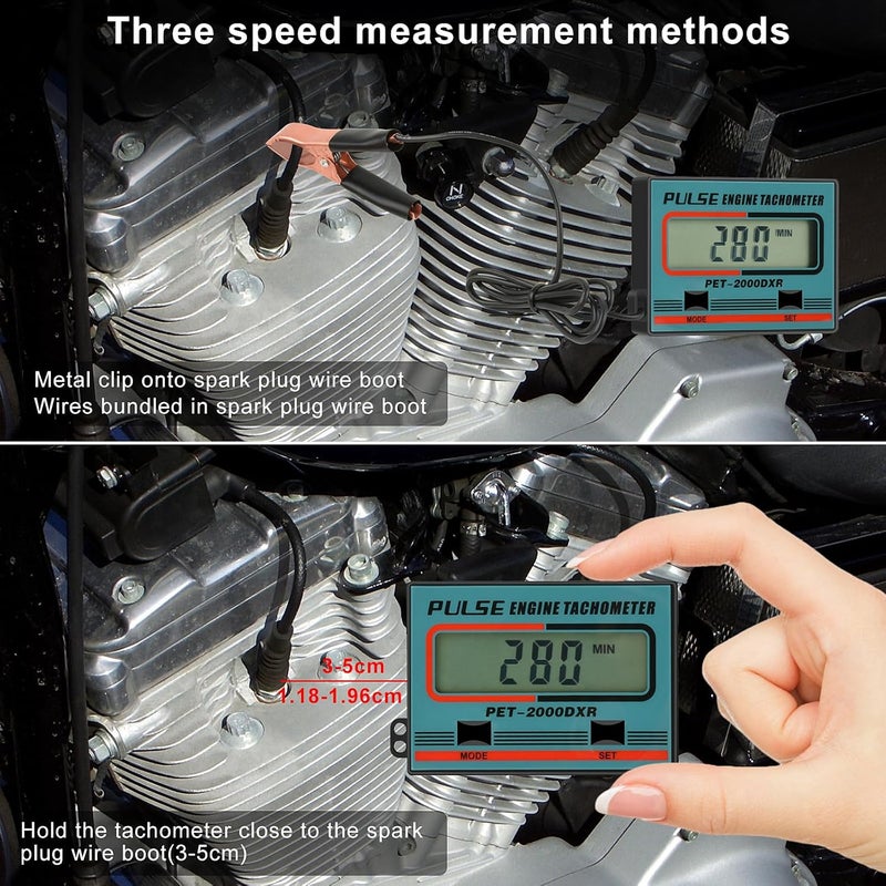HTPREC Small Engine Tachometer Digital Chainsaw RPM Gauge Tiny Tach Hour Meter with Clip Mini Inductive Pulse Tachometer RPM Gauge Tester for Motorcycle Marine Outboard Boat Diesel Lawn Mower Tacho Meter - Image 2